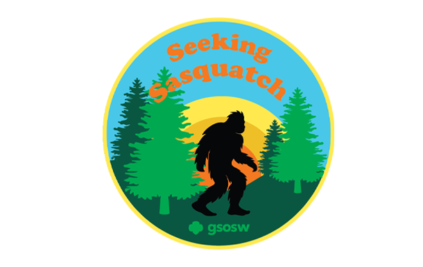 image of the seeking sasquatch patch with sasquatch silhouette in a forest