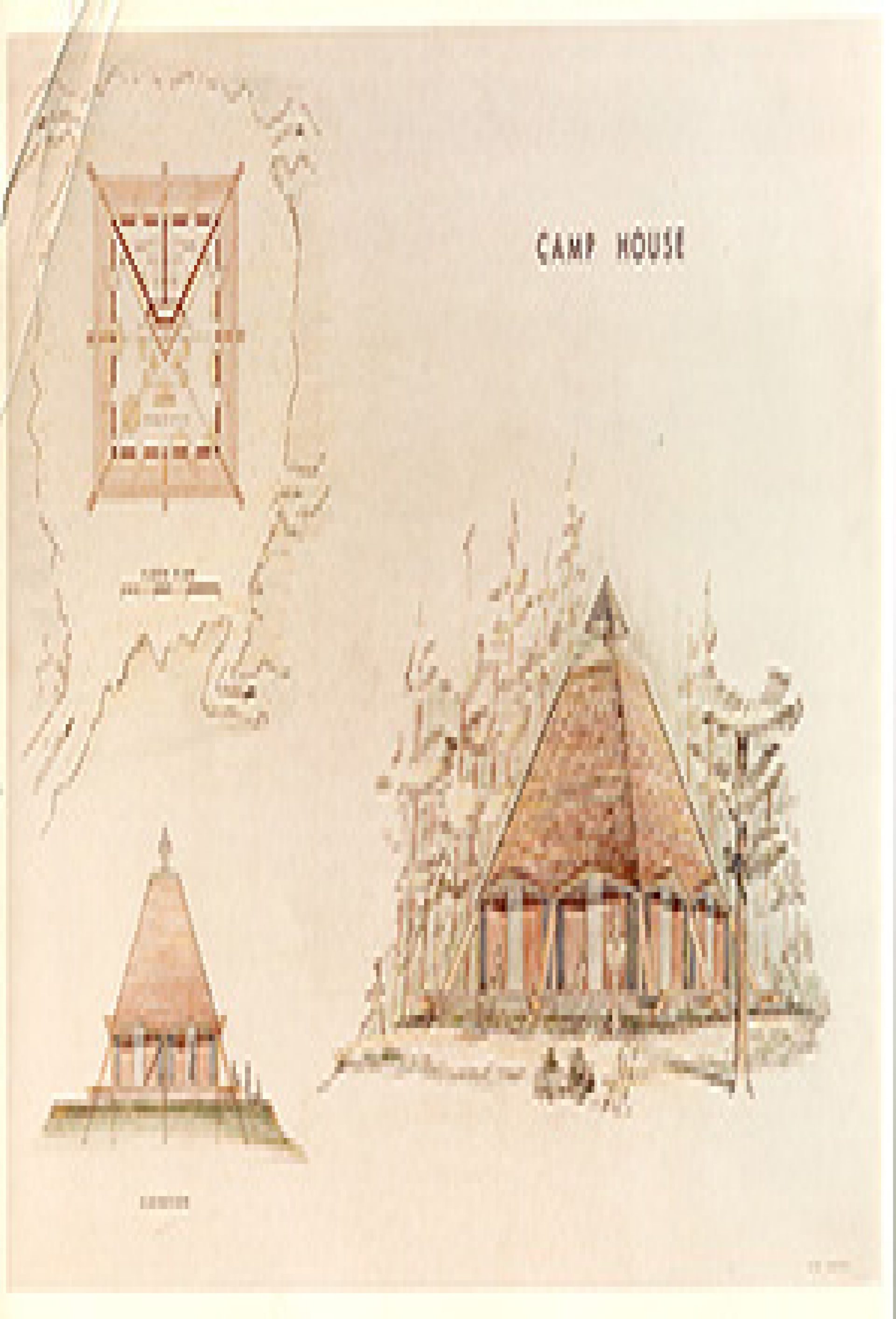 An illustration of Camp Arrowhead buildings.